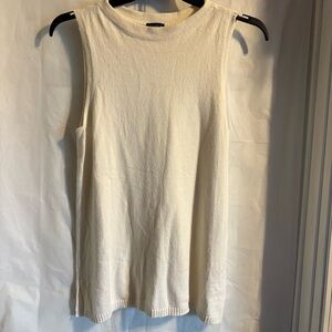 Talbots White Tank Top Sweater Sz Medium Cotton Cashmere Blend Layering Luxury‎